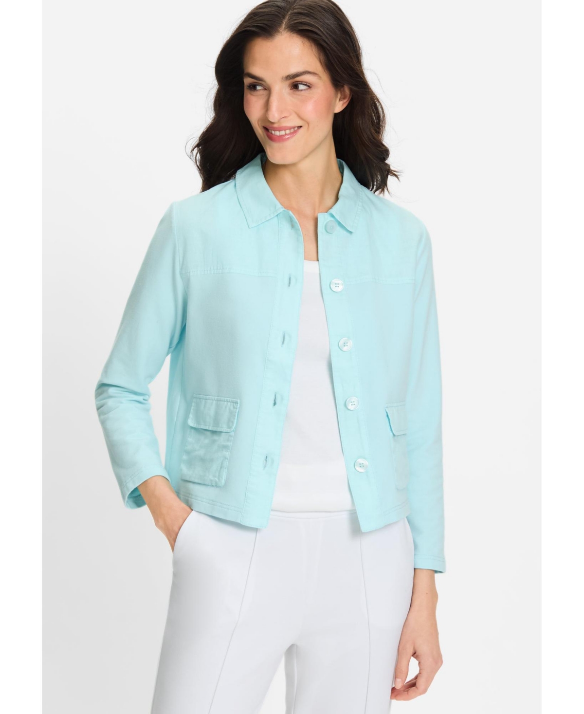 Women's Mixed Media Jacket - Aqua mint