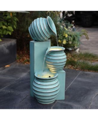 Aqua Blue 3-Tier Bowls 2.5-Feet Tall Outdoor Polyresin Fountain with Lights