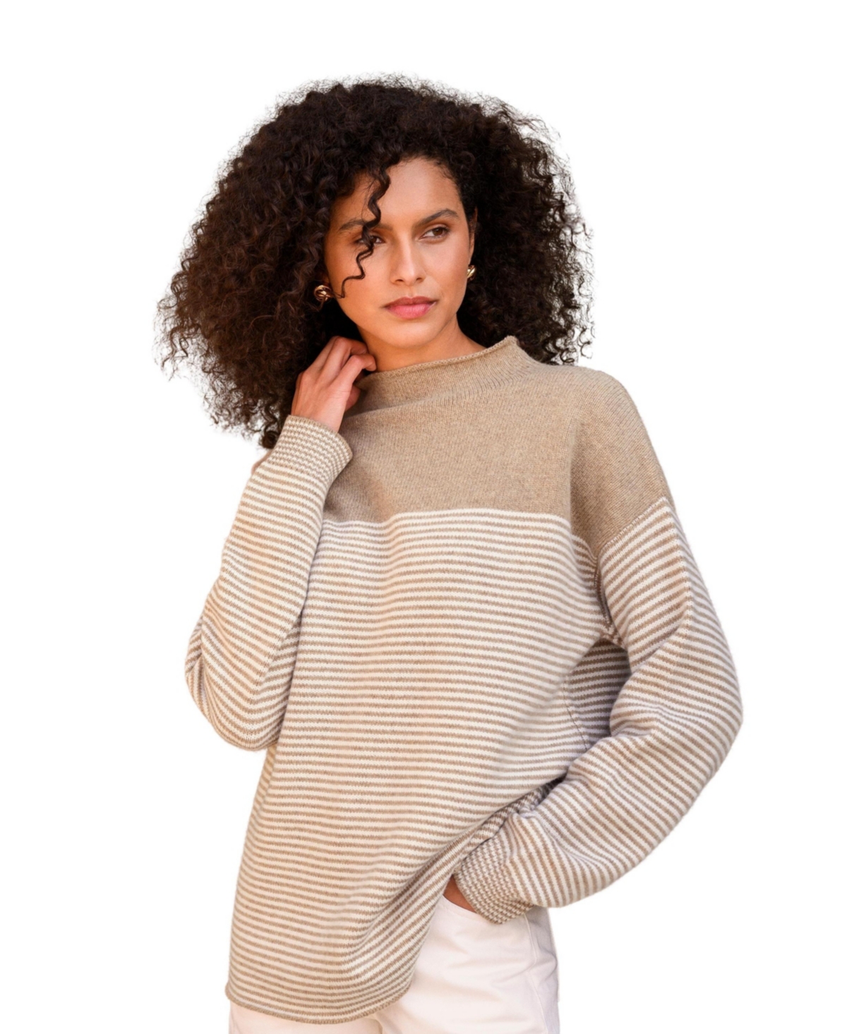Women's Felted Funnel Neck Sweater - Oatmeal micro
