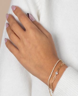 By Adina Eden Cubic Zirconia Solitaire Four Prong Paperclip Bracelet