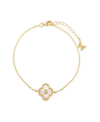 By Adina Eden Cubic Zirconia Bezel Colored Stone Clover Pendant Bracelet