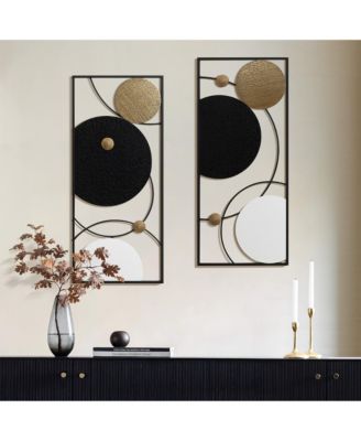 2-Piece Black, White, and Gold Modern Abstract Wall Decor Set