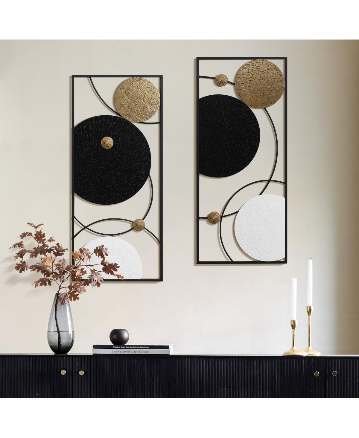 LuxenHome 2-Piece Black, White, and Gold Modern Abstract Wall Decor Set