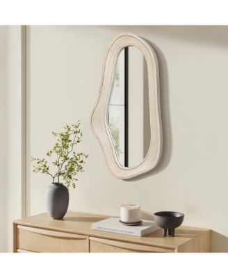 Natural Wood Framed Oval Irregular Wall Mirror, Accent and Vanity