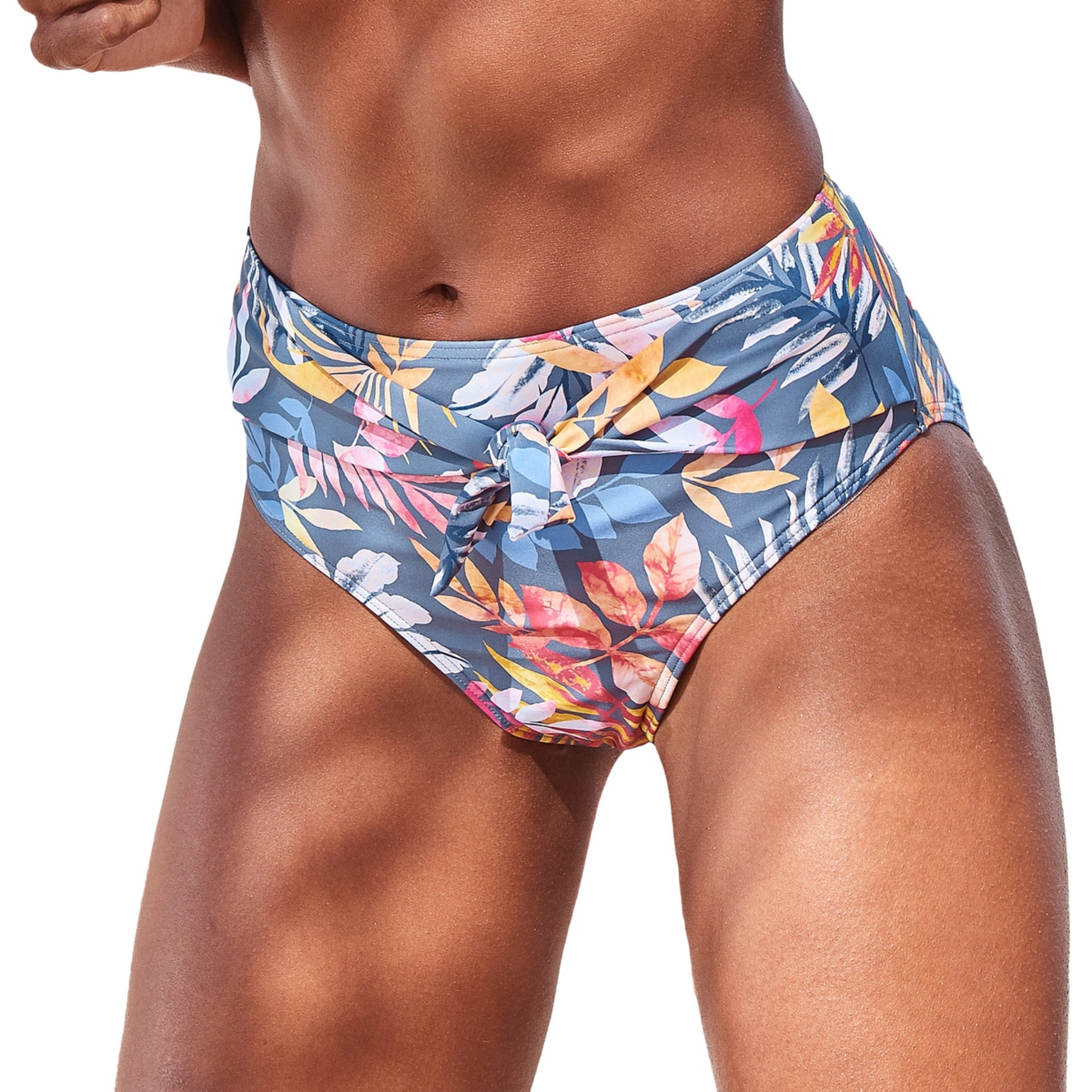 Women's High Waist Floral Bikini Swimsuit Bottom - Grey printed