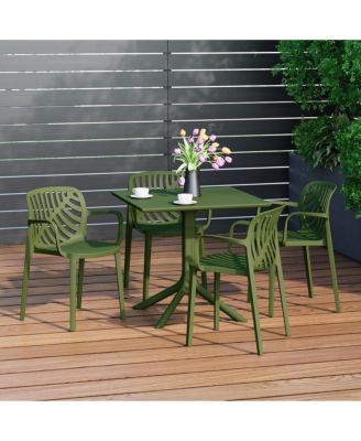 5-Piece Outdoor Resin Square Patio Dining Table Set with Modern Stackable Patio Dining Chairs