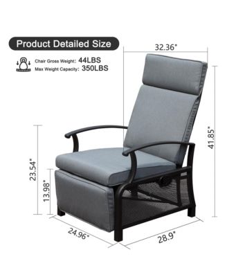 Adjustable Patio Recliner Chair Metal Outdoor Lounge Chair with Flip Table Push Back, Adjustable Angle, 6.8'' Removable Cushions, Beige