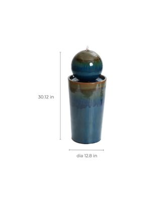 Glazed Blue and Brown Duo-Tone Sphere on Round Pillar Bubbler 30-Inch Tall Ceramic Fountain