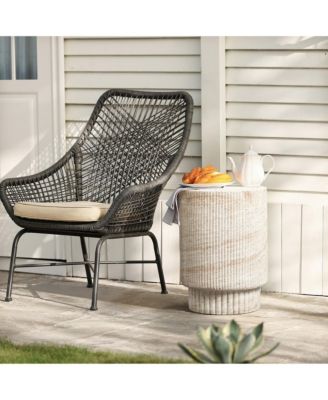 Travertine-Style Round Ribbed MgO Side Table