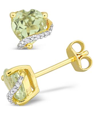 Lab Grown Pink Sapphire (2 ct. t.w.) & Diamond Accent Heart Stud Earrings in Rose Gold-Plated Sterling Silver (Also in Blue Topaz & Green Quartz)