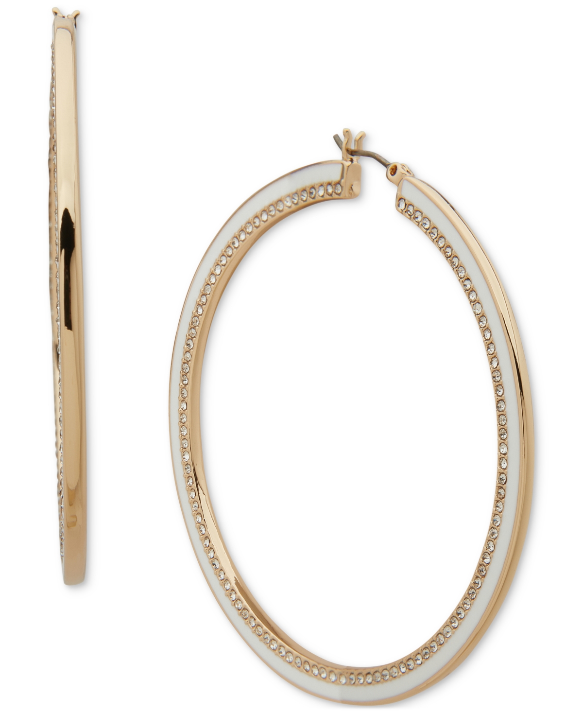 Gold-Tone Medium Pave & Color Hoop Earrings, 2" - White