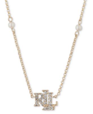 Колье с логотипом Lauren Ralph Lauren с золотым Паве и имитацией жемчуга, удлинитель 16 дюймов + 3 дюйма