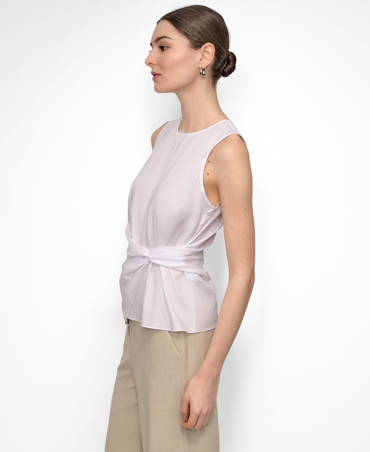 Dkny Women's Poplin Ruched Side-twist Sleeveless Top In White