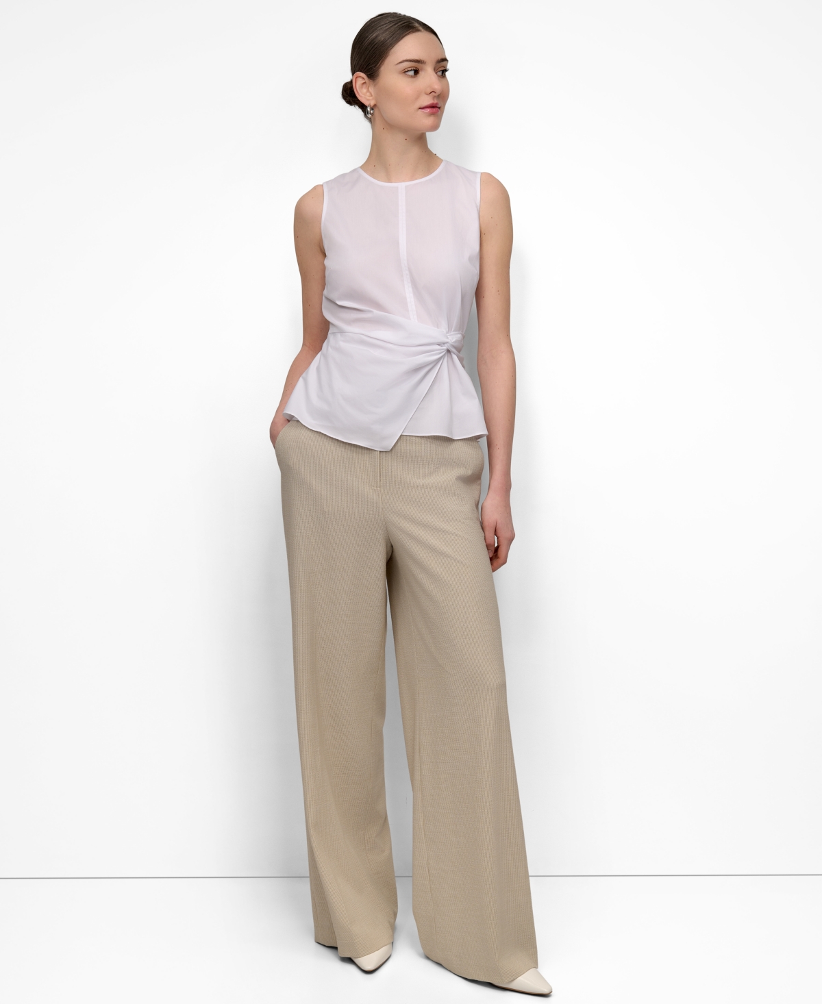 Dkny Women's Poplin Ruched Side-twist Sleeveless Top In White