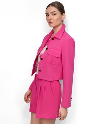 Женский укороченный жакет из воздушного крепа на пуговицах спереди от DKNY