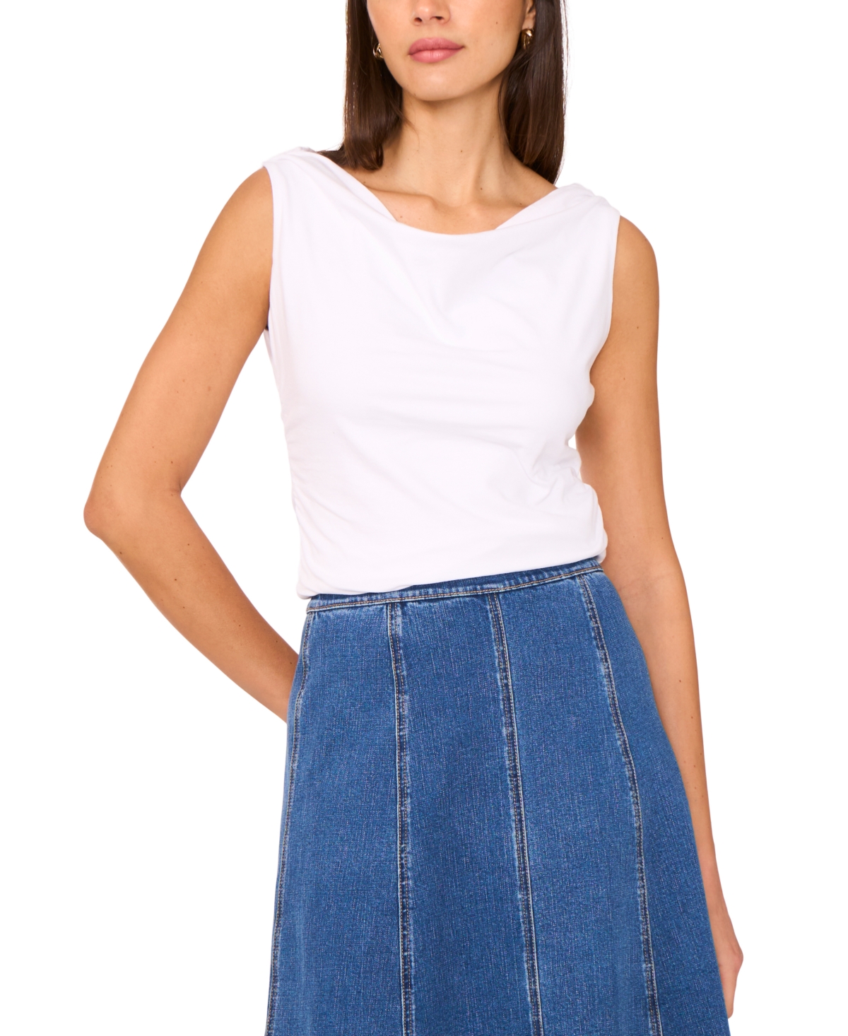 Women's Double Cowl-Neck Tank - Ultra White