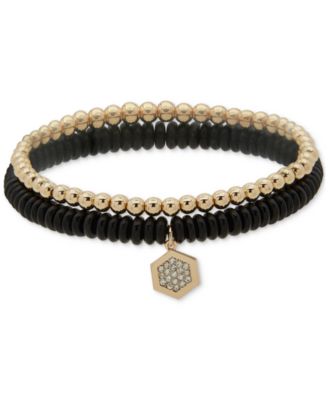 DKNY Gold-Tone 2-Pc Set Pav Hexagon Charm Beaded Stretch Bracelets 8590₽