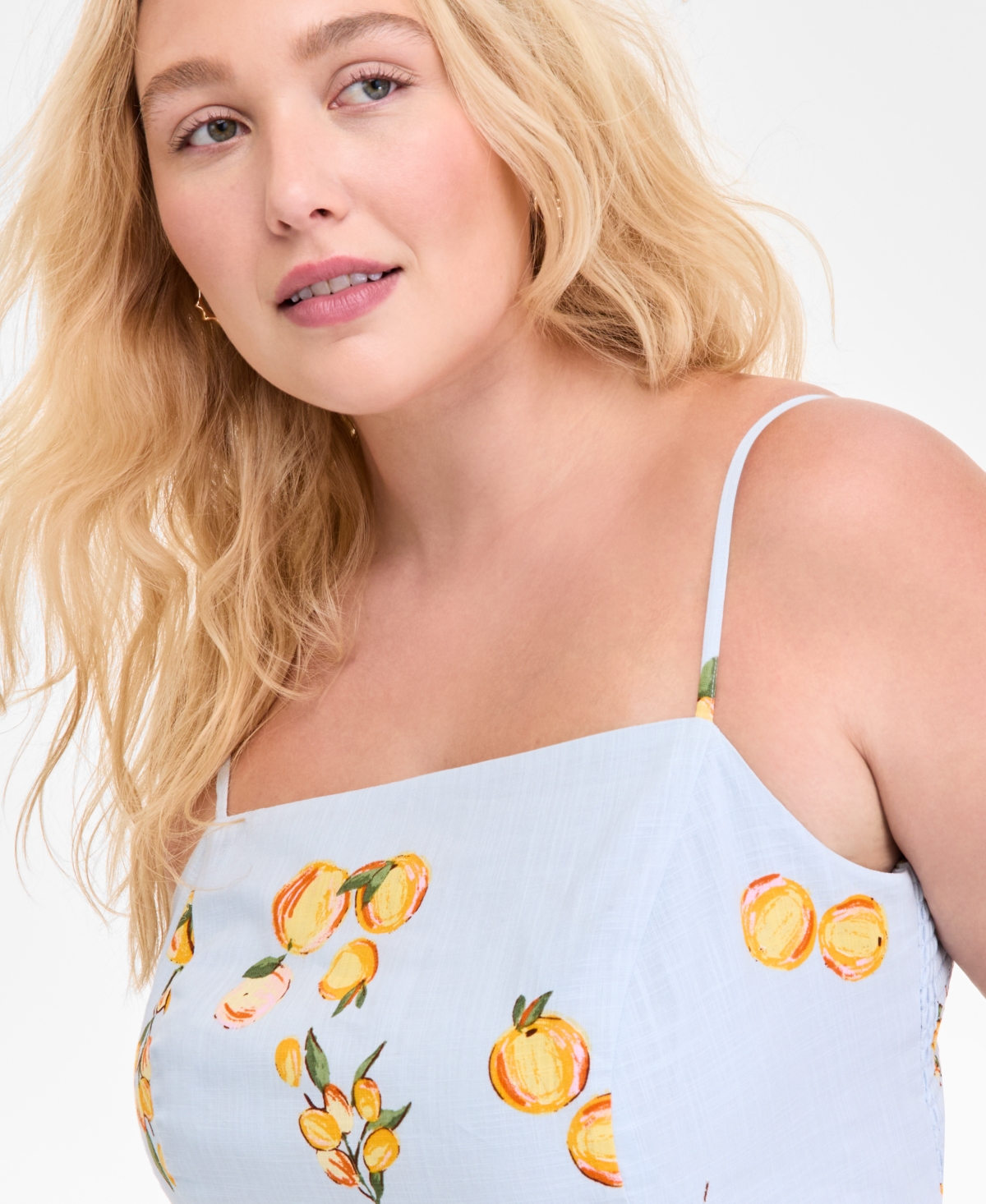 On 34th Plus Size Cotton Kumquat Smocked-back Mini Dress, Exclusively At Macy's