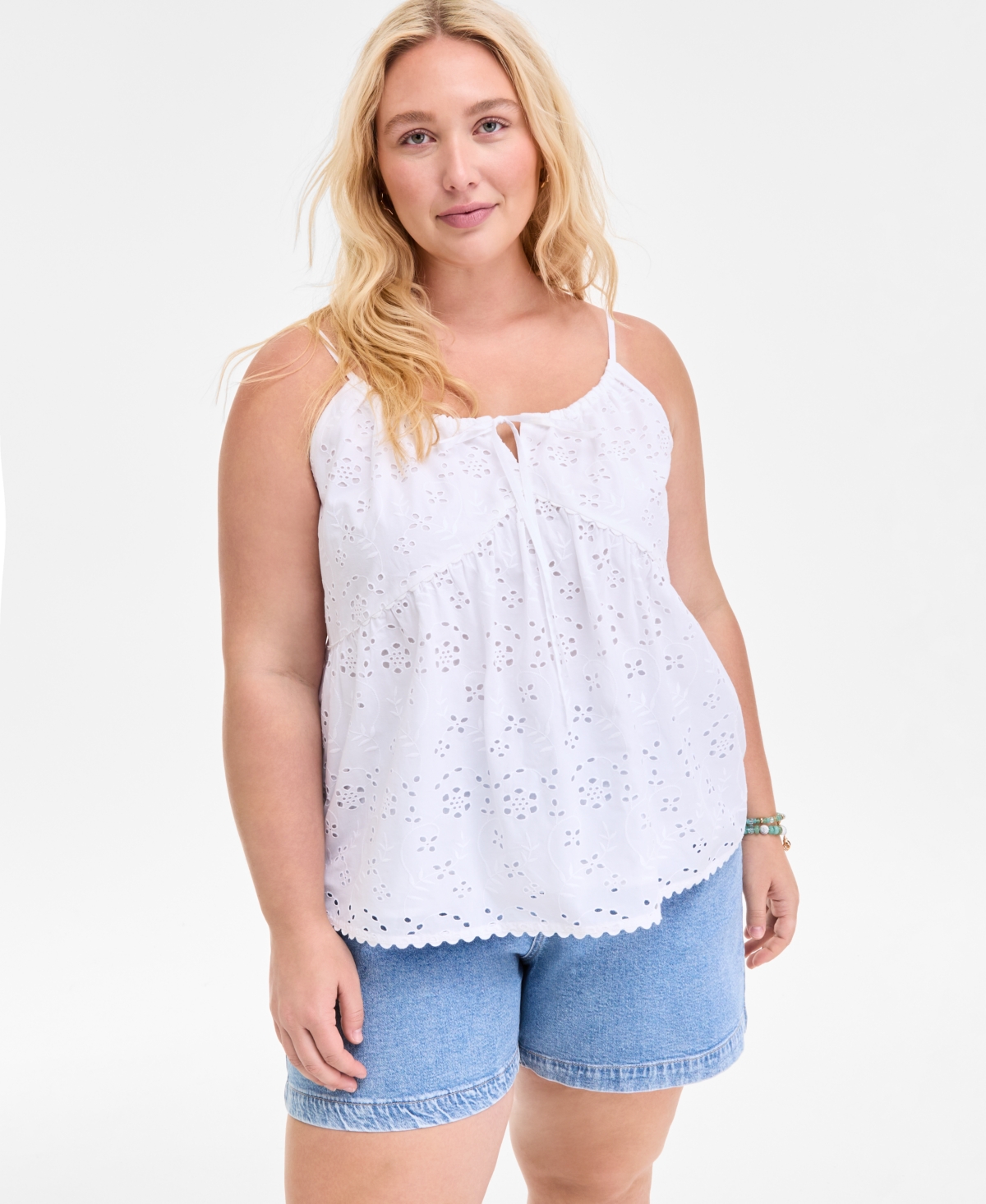Trendy Plus Size Eyelet Camisole, Exclusively at Macy's - Bright White