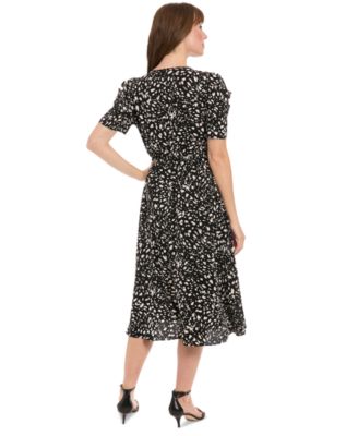 Женское миди-платье с принтом и рюшами на рукавах от London Times