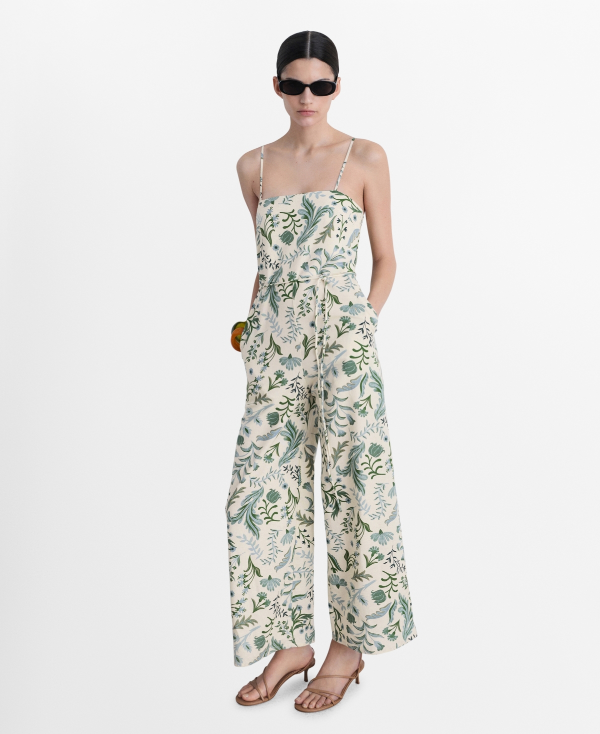 Women's Printed Bow Jumpsuit - Ecru