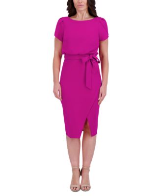 kensie - Women's Tulip-Sleeve Tie-Waist Sheath Dress