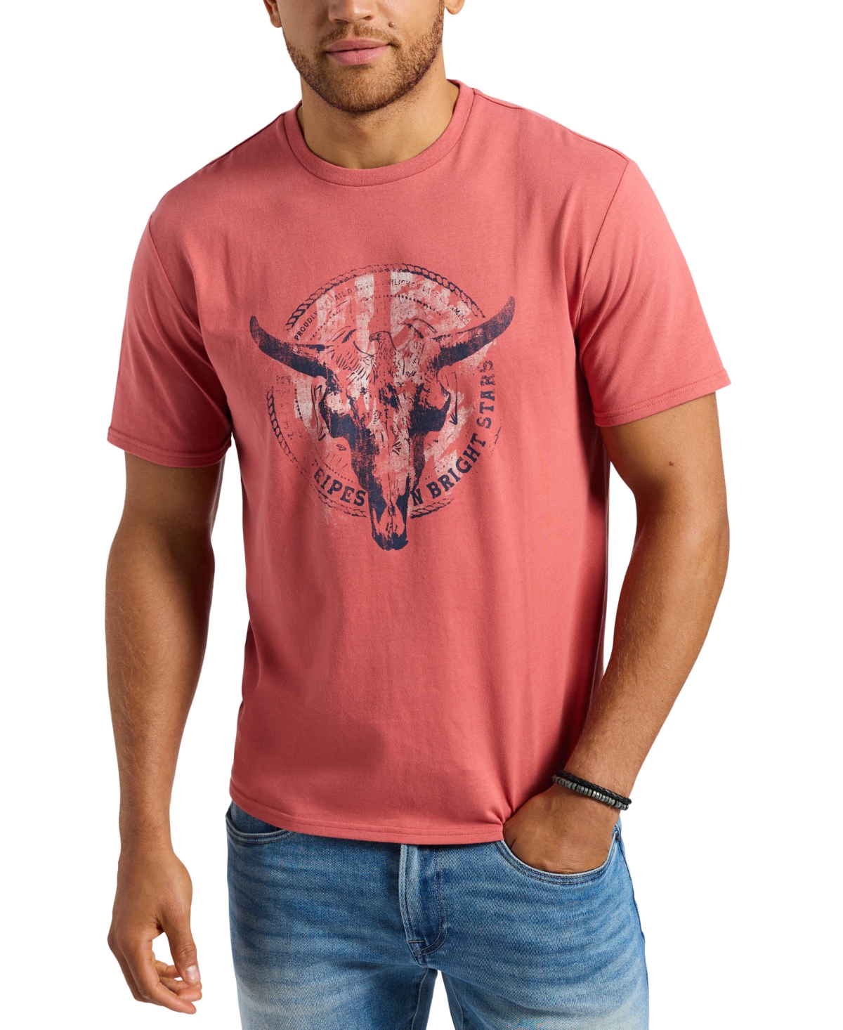 Buffalo David Bitton Men's Tarz Relaxed Fit Short Sleeve Bull Skull Graphic Crewneck T-shirt