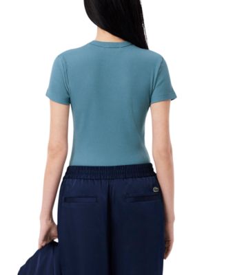 Женская хлопковая футболка LACOSTE USA с узким вырезом лодочкой