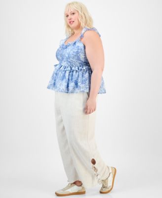 Plus Size Floral-Print Ruffled Top, Exclusively at Macy's