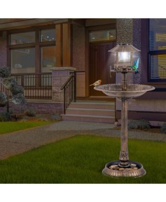 3-In-1 Pedestal Bird Bath with Solar Light with Bird Feeder & Flower Planter