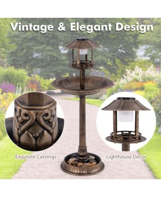 3-In-1 Pedestal Bird Bath with Solar Light with Bird Feeder & Flower Planter