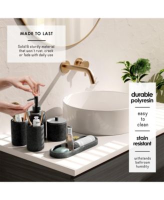 Complete Burlap-Texture Polyresin Bathroom Decor & Accessory Set with Shower Curtain