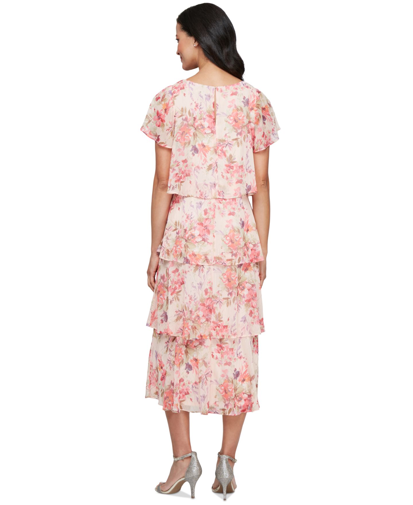 Женское платье SL Fashions Floral-Print Tiered, цвет: Персиковый — фото 2