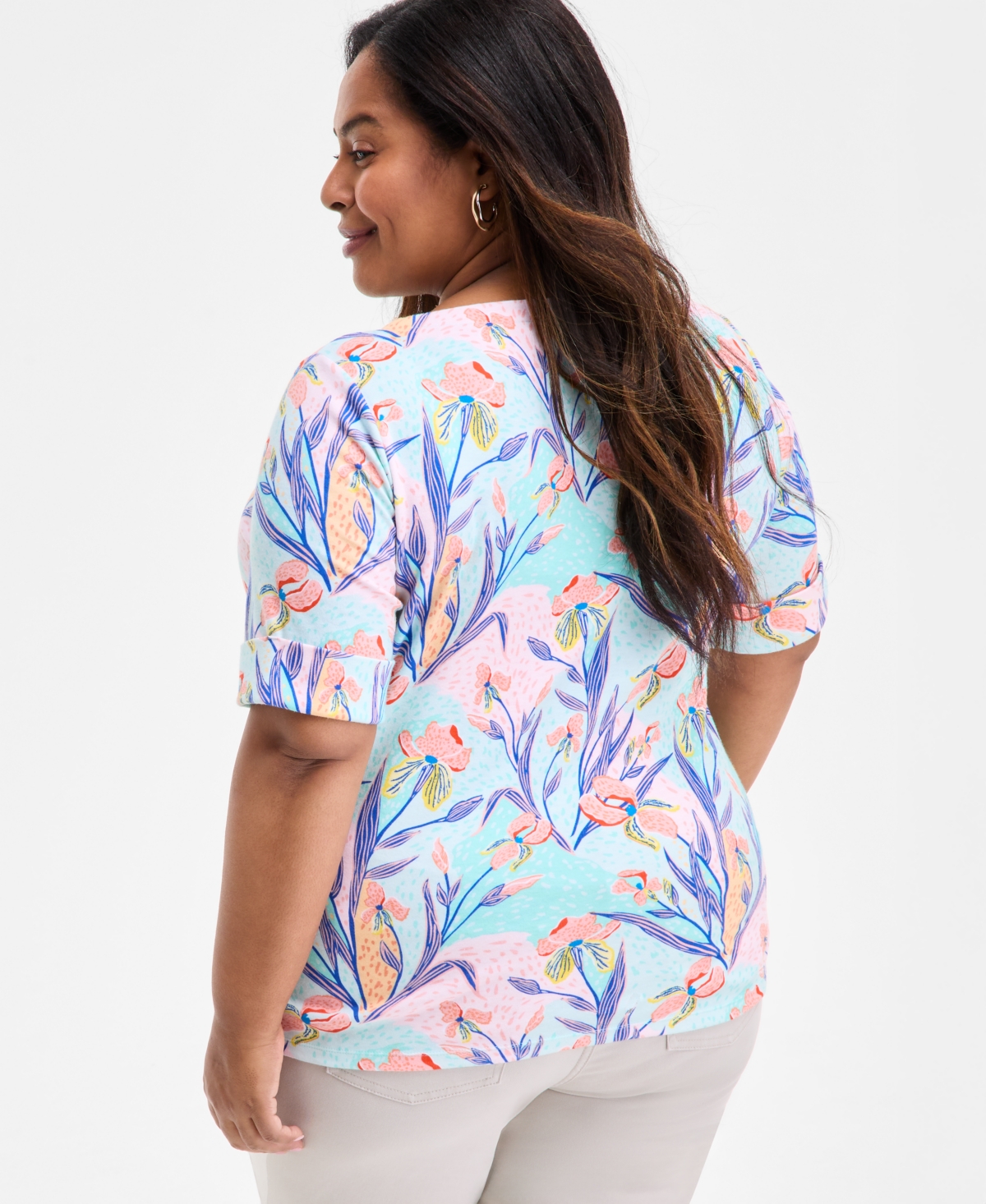 Style & Co Plus Size Printed Crewneck Top, Exclusively At Macy's