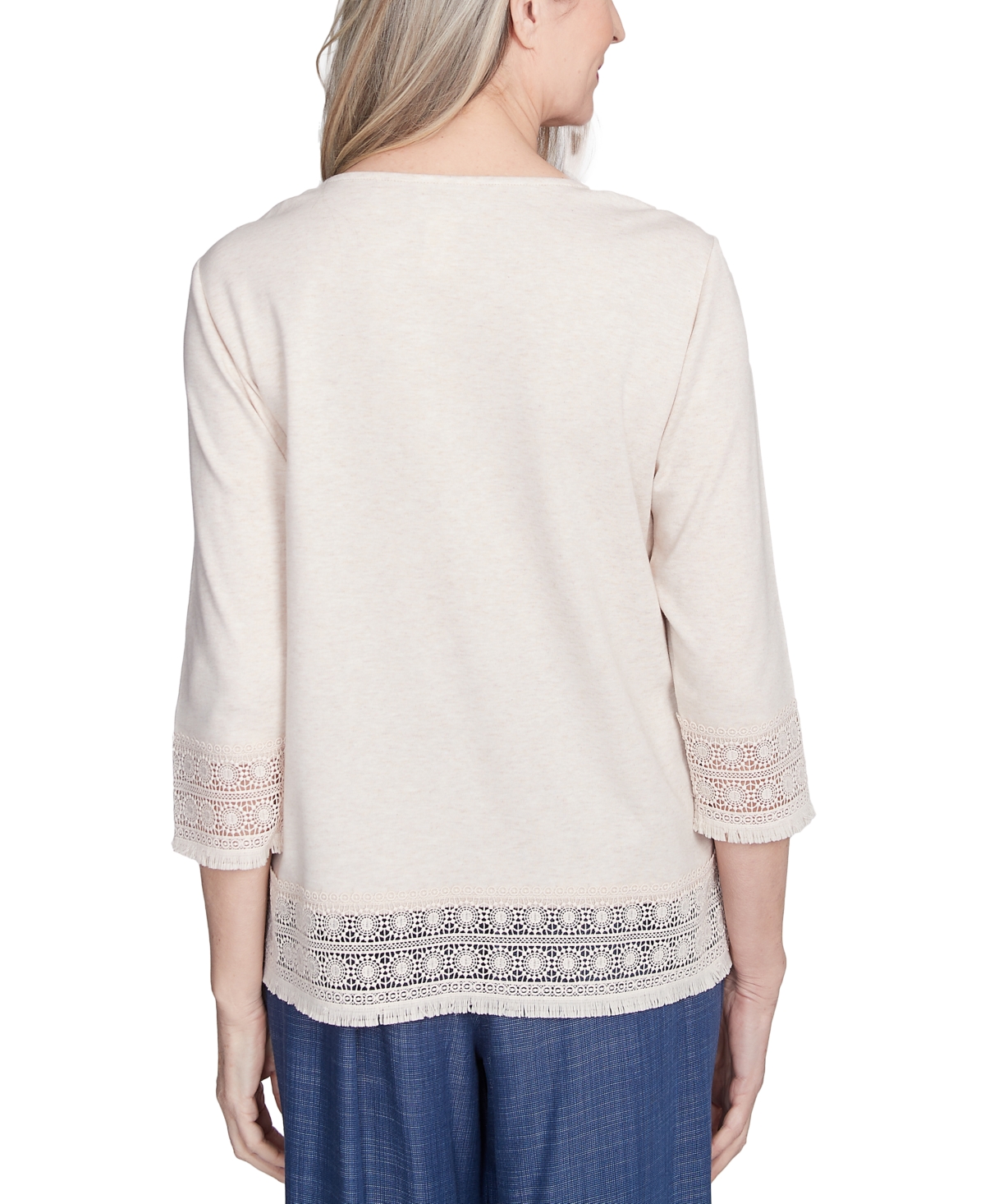 Alfred Dunner Plus Size Summer Solstice Lace Trimmed Knit Top With Necklace