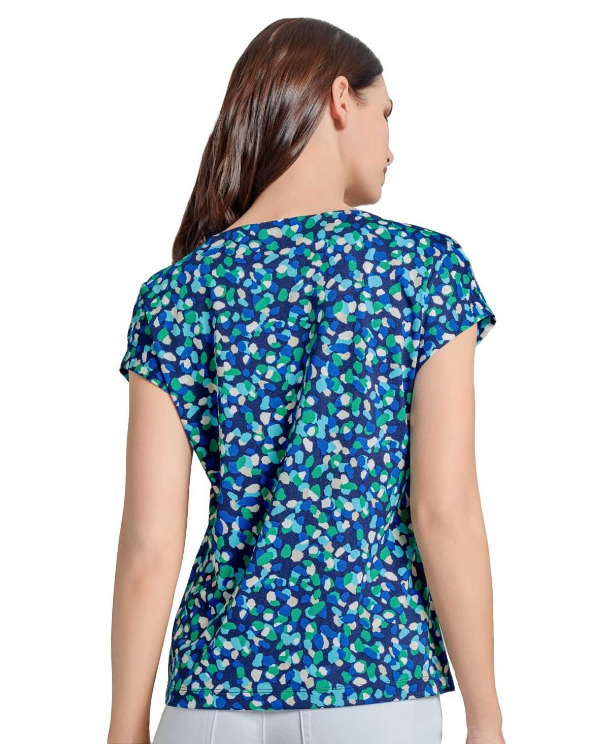 Jones New York Dot Print Keyhole Crepe Top In Pacific Navy Multi