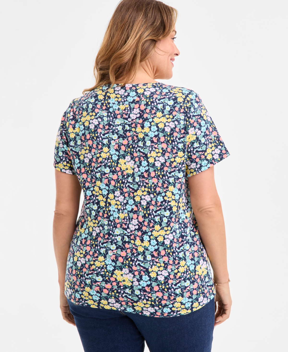 Style & Co Plus Size Printed Henley Short-sleeve Top, Exclusively At Macy's