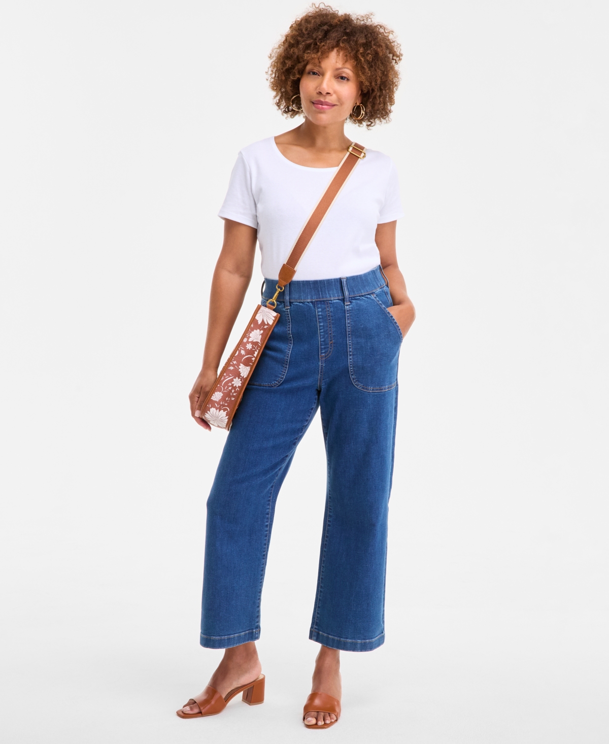 Petite High-Rise Straight Utility Jeans, Macy's Exclusive - Medium Wash