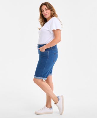 Plus Size Mid-Rise Roll-Cuff Bermuda Denim Shorts, Exclusively at Macy's 