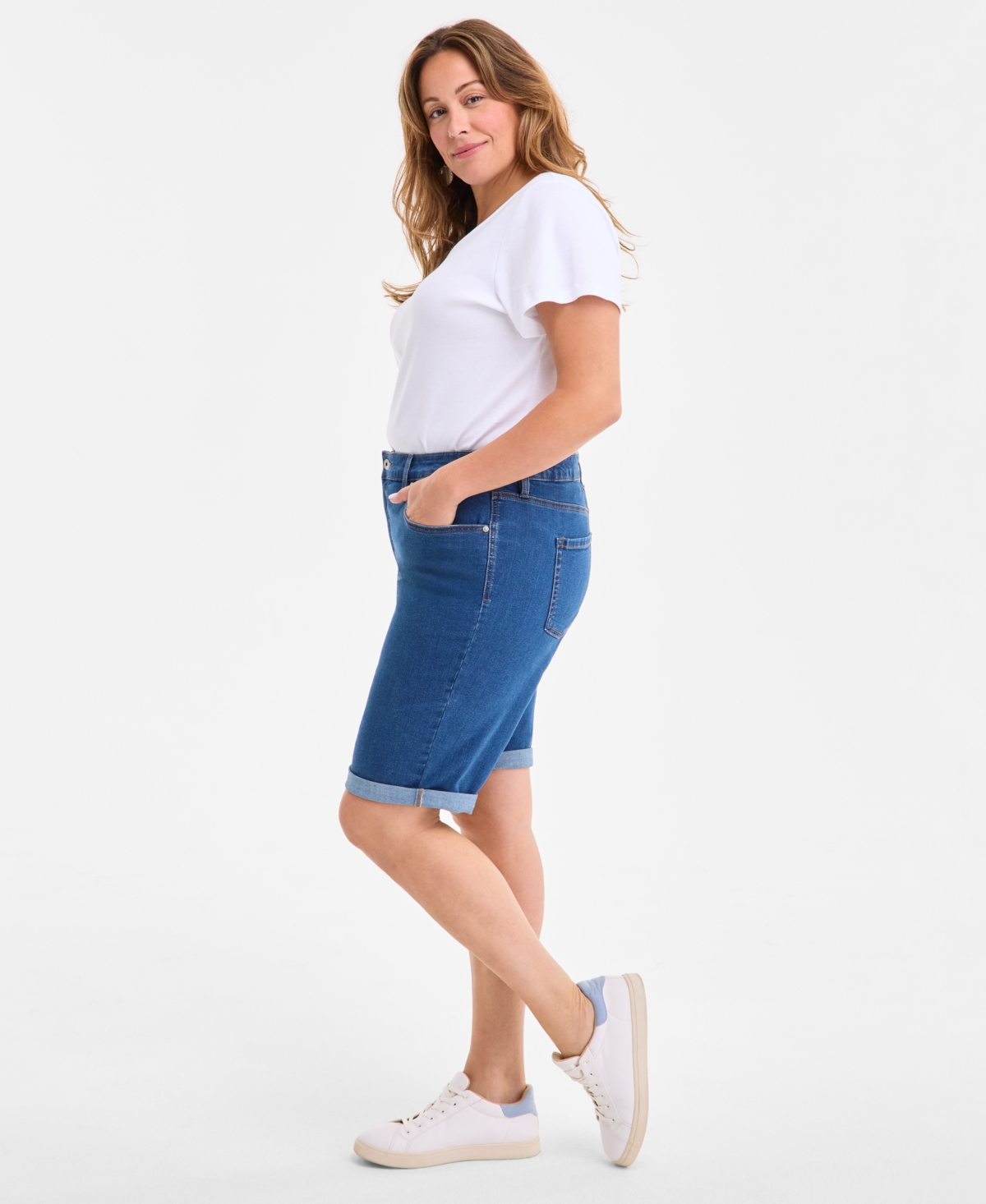 Style & Co Plus Size Mid-rise Roll-cuff Bermuda Denim Shorts, Exclusively At Macy's