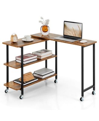 360° Rotatable Sofa Side Table L-shaped Laptop Desk Snack Table withShelf Patented