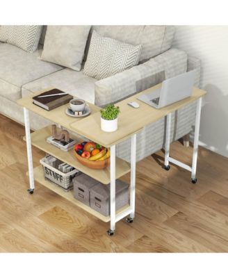 360° Rotatable Sofa Side Table L-shaped Laptop Desk Snack Table withShelf Patented