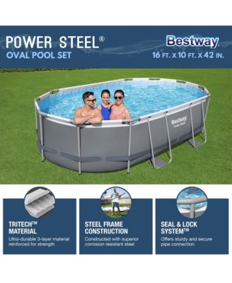 Power Steel 16' x 10' x 42" Rectangular Above Ground Swimming Pool Set