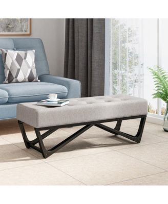 Upholstered Bench with Black Geometric Legs and Modern Bentwood Frame for Living Room or Bedroom