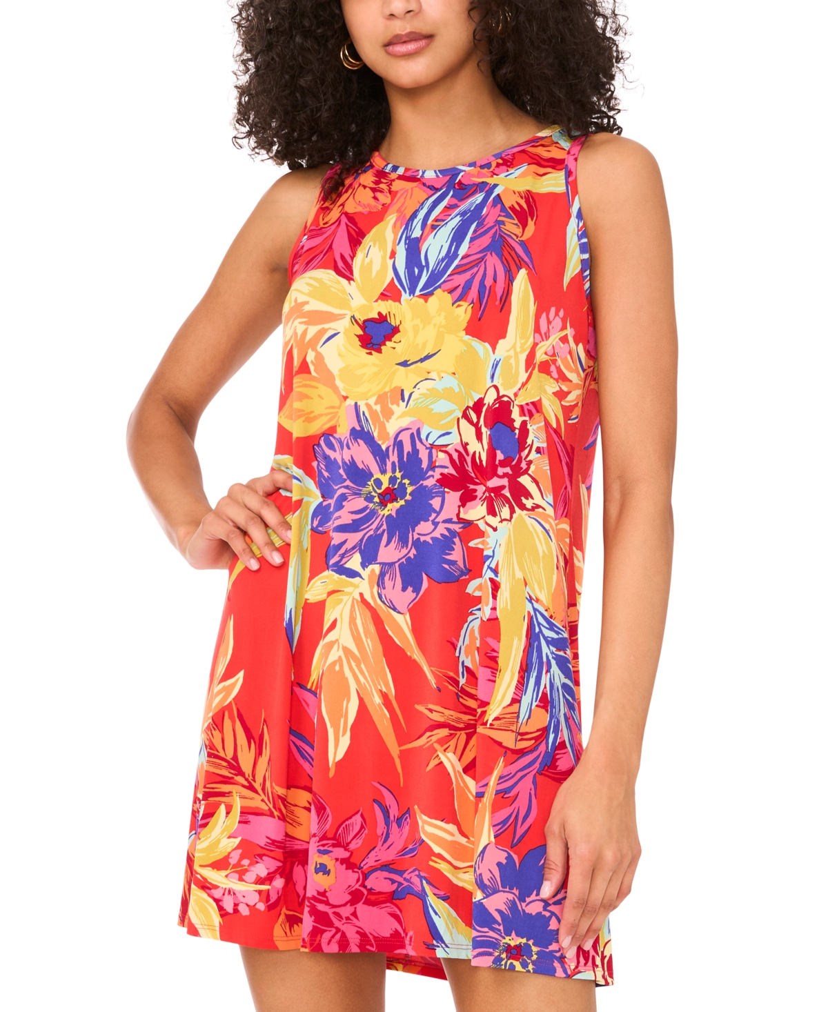 Msk Petite Printed Round-neck Sleeveless Shift Dress