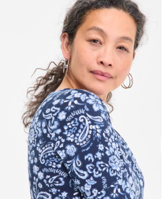 Style & Co Petite Printed Elbow-Sleeve Knit Top, Exclusively