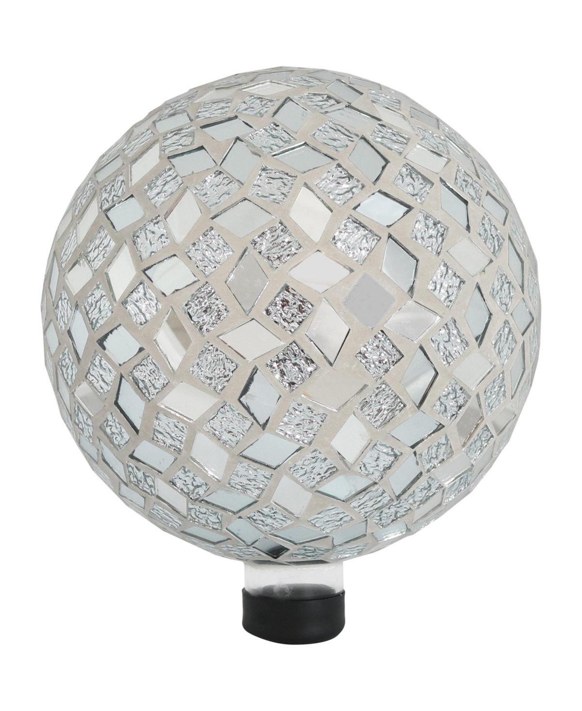 10-inch Gazing Ball for Garden - Crackled Glass Mosaic Gazing Globe for Outside - Mirrored Diamond Mosaic - Silver