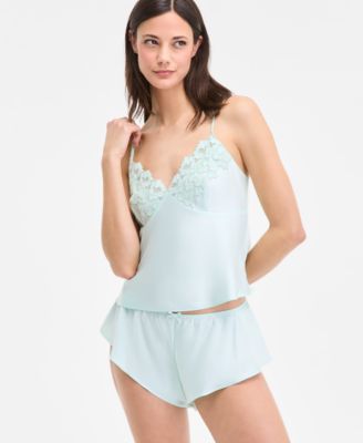 Women's Lace-Trim Satin Cami Flutter Short Set, Exclusively at Macy's