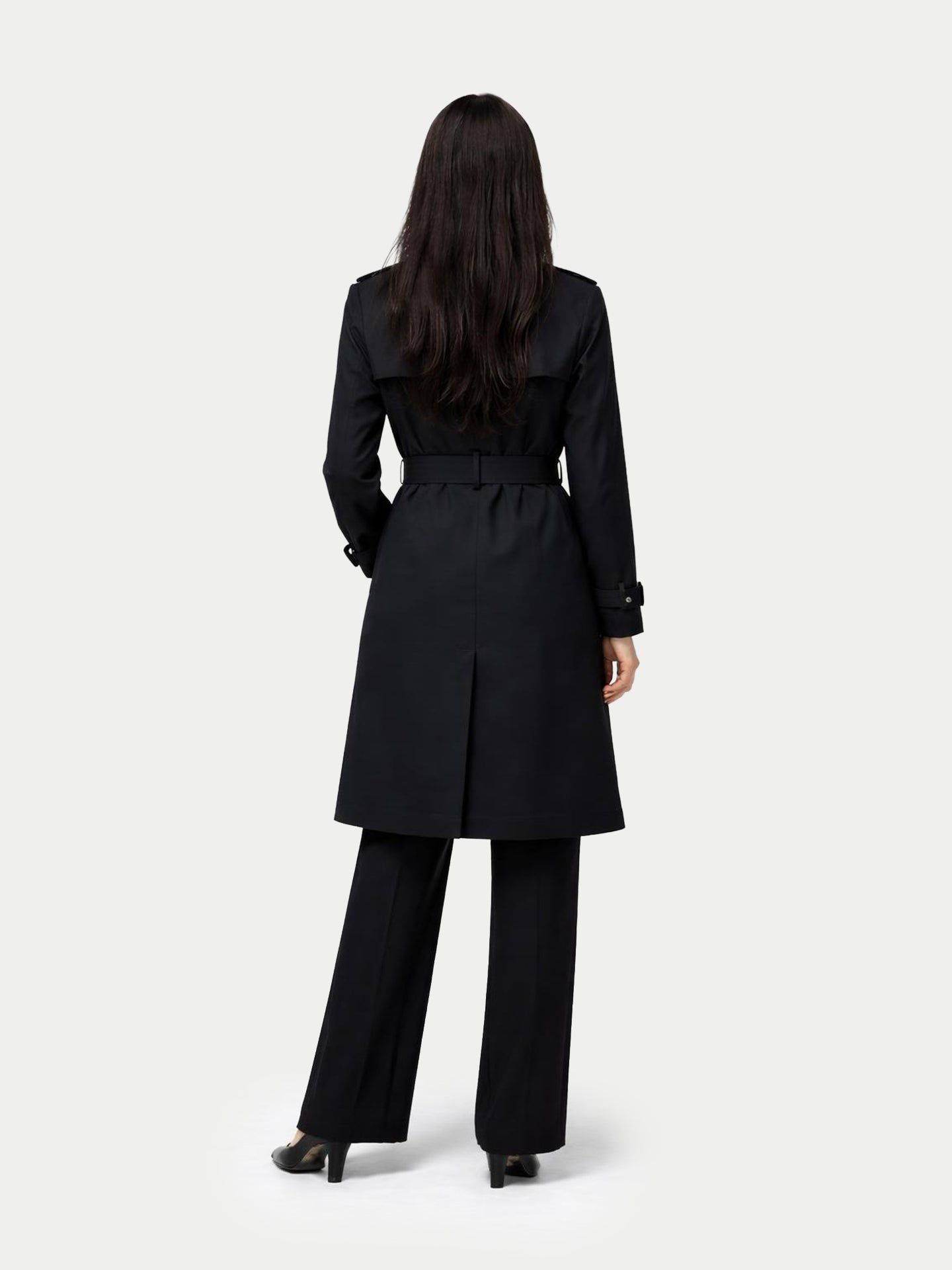 Женская куртка Gobi Cashmere Double Breasted Cashmere Trench Coat Black, цвет: Чёрный синий графитовый — фото 8