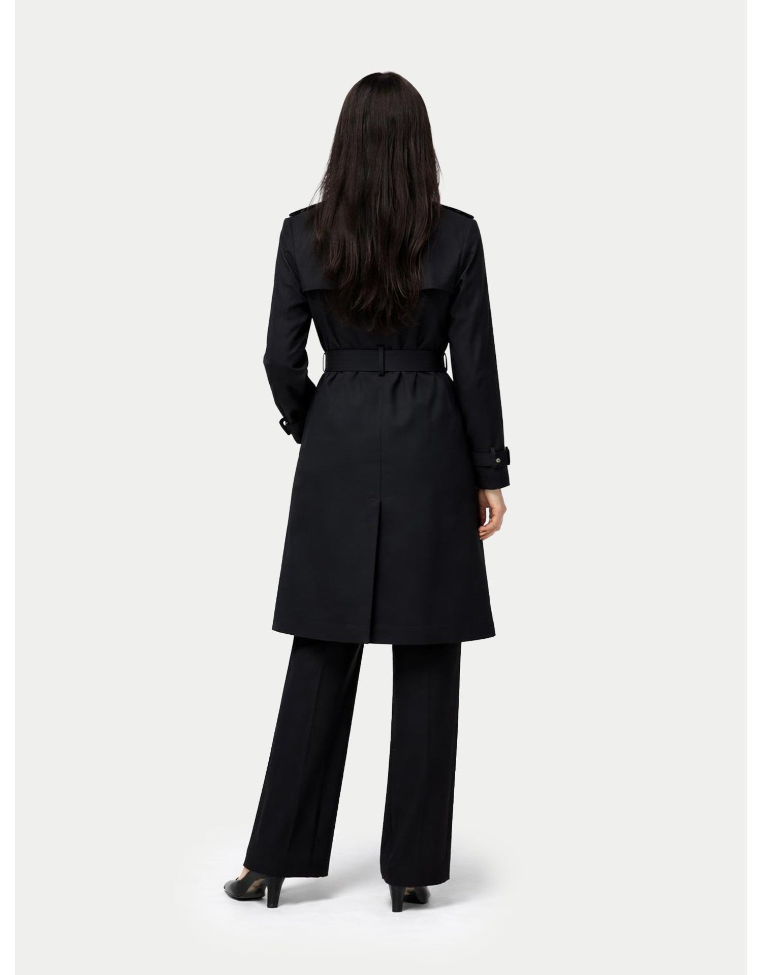 Women's Double Breasted Cashmere Trench Coat Black